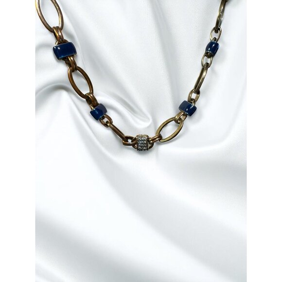 Coldwater Creek Gold-Tone Link Necklace Blue Accents & Rhinestone Details - Picture 3 of 9